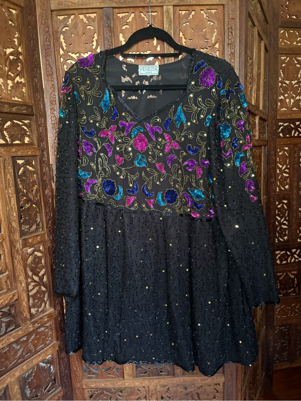 Vintage Venezia Vitale sequin and beaded long sleeve mini dress or tunic